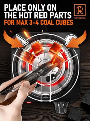 M. ROSENFELD Hookah Coal Burner 500W with Grid - Coal Burner for Hooka Cubes Black Heat Hookah Charcoal Burner Electric for Shisha with Grill & Free Hooka Tongs Hooka Stove - 304 Stainless Steel