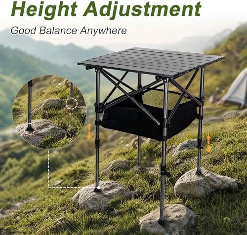 19.7"L x 20.9"W Folding Camping Table with Adjustable Height Black