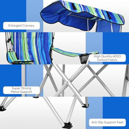 VTOY Portable Folding Camping Chair with Canopy, Outdoor Sun Shade Chair