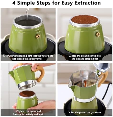 Bincoo Espresso Maker Stovetop - Small Camping Moka Pot 1-2 Espresso Cup/120ML,Stove Top Espresso Pot Italian Coffee Maker,Easy to Use (Green)