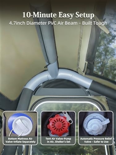 MC TOMOUNT Inflatable Rooftop Tent for Camping, Roof Top Truck Tent with Detachable Mattress, Panoramic Skylight & Ladder, Easy Setup Blow Up 2-3 Person Canvas Roof Tent for Car SUV Jeep Van