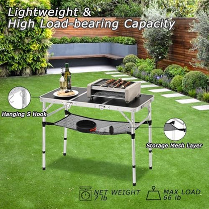 YihuiKo 3ft Folding Table, Portable Camping Table with Storage Net