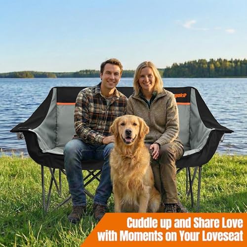 2 Person Camping Chair Heavy Duty 650LBS Padded Loveseat for Pets