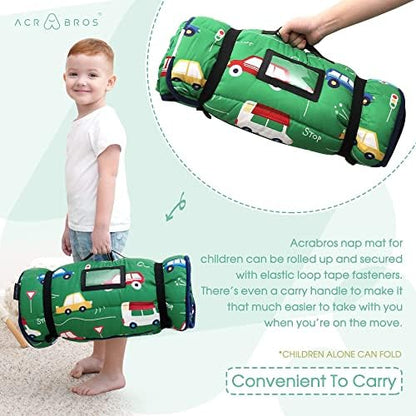 ACRABROS Toddler Nap Mat with Pillow and Blanket, Large Rolled Napping Mats,Slumber Bags for Boys Girls,Kids Sleeping Bag for Daycare, Preschool Travel