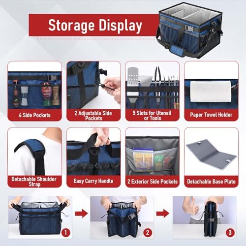 FANGSUN Grill Caddy, Foldable BBQ Caddy with Paper Towel Holder, Blue