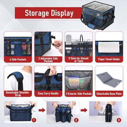 FANGSUN Grill Caddy, Foldable BBQ Caddy with Paper Towel Holder, Blue