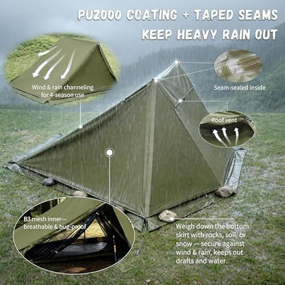 Portable Trekking Pole Tent for Camping,2 Person Backpacking Shelter