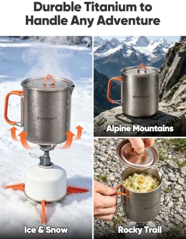 Odoland Titanium Camping Cookware 420ML & 750ML Titanium Pot with Lid and Spork Lightweight Camping Pot for Backpacking Hiking Traveling and Picnic