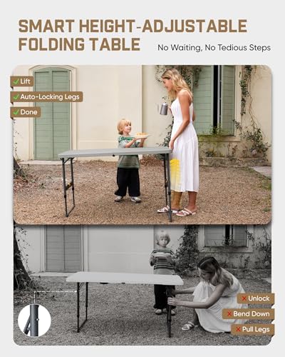 FanttikOutdoor Folding Table 4 Foot Quick Adjust Portable Plastic 4 Heights