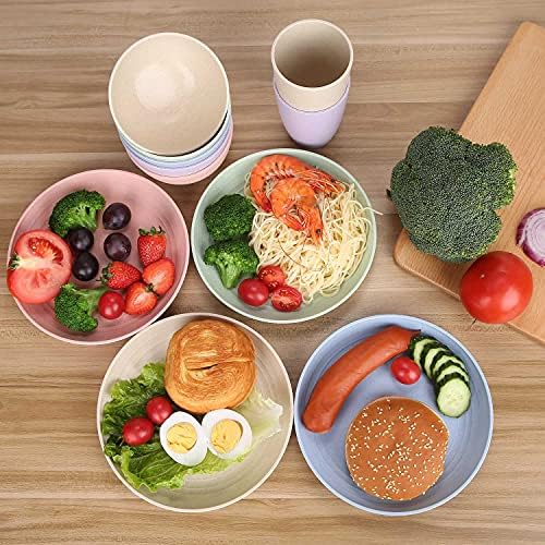 Wheat Straw Dinnerware Sets for 4 (Reusable Plates, Bowls & Cups) - Lightweight Unbreakable Dinner Camping Dishes - Dishwasher & Microwave Safe, Eco Friendly(12Pcs/Beige)
