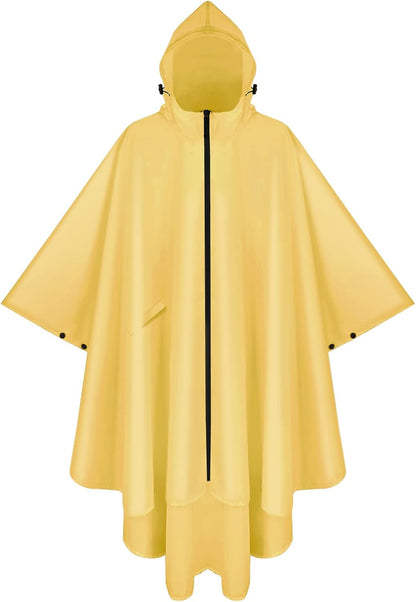PTEROMY Hooded Rain Poncho for Adult with Pocket and Zipper, Waterproof Lightweight Raincoat for Men and Women
