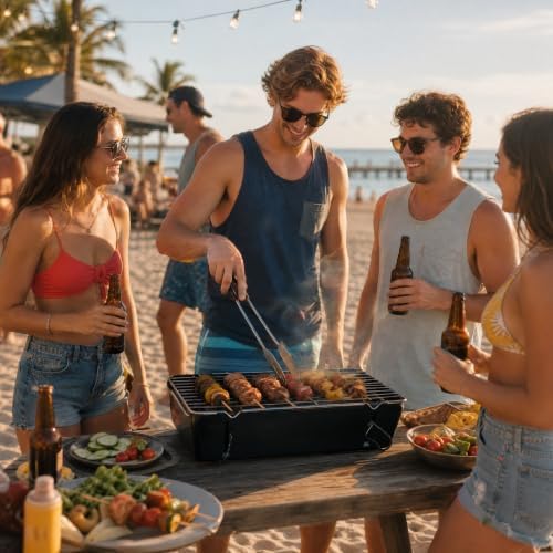 Foldable Portable Charcoal Grill, 1-Minute Quick Setup Camping BBQ with Storage Bag, Lightweight Tabletop Grill for Picnic, Backyard, Beach and Travel