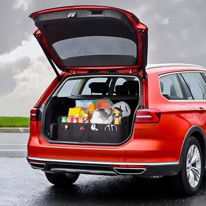 titiyiof Trunk Organizer For Suv & Sedan,Car Organizers and Storage, Waterproof Collapsible & Adjustable Straps,35L Sturdy Car Organization for Car Accessories, Tools,Sundries,2 Compartment（Black）