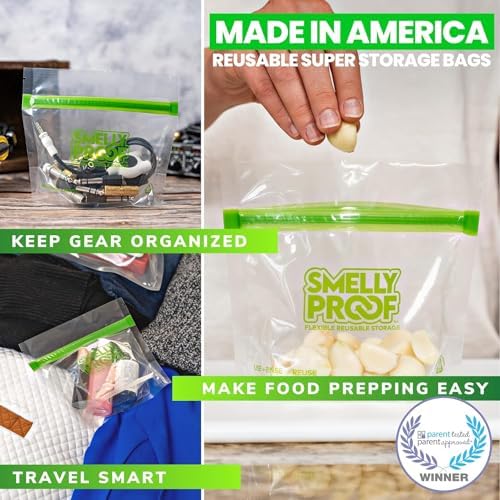 Smelly Proof 50 x Expandable Stand-Up & Fill REUSABLE Food Storage Bags, US Made, NO PEVA & BPA FREE, Reusable Freezer Bags, Dishwasher-Safe, Clear 3 mils STAND & FILL 4" x 3" - 50pk