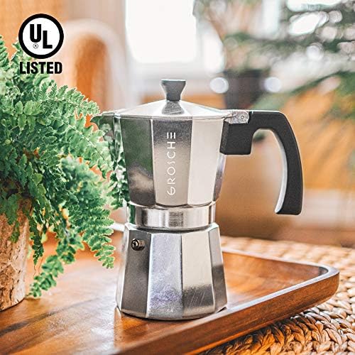 GROSCHE Milano Stovetop Espresso Maker Moka Pot 3 espresso Cup, 5 oz Silver