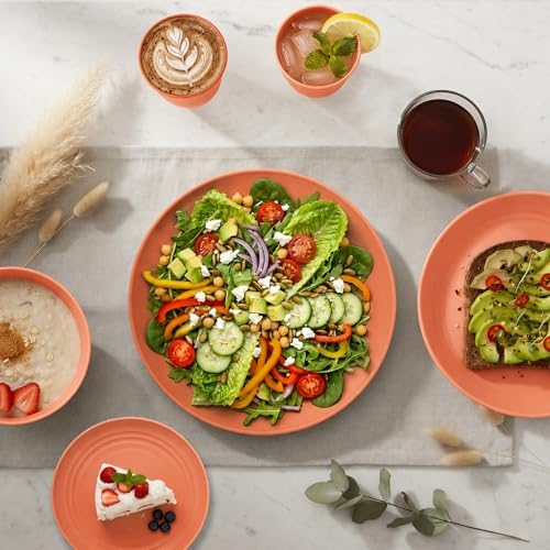 Wheat Straw Dinnerware Sets for 8, 40 Piece Unbreakable Dinnerware Set, Plates and Bowls Sets, Kitchen Plates and Bowls Set, Lightweight Dish Set for Home, Camping, and Everyday Use- Orange
