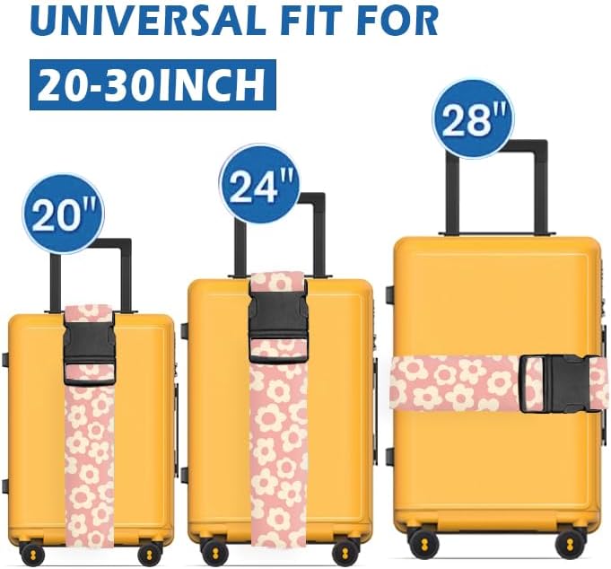 Luggage Straps for Suitcases Travel Belt Accessories, Cute Suitcase Strap, Adjustable Luggage Belt Strap, Heavy Duty with Quick-Release Buckle Luggage Strap Pink Daisy