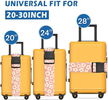 Luggage Straps for Suitcases Travel Belt Accessories, Cute Suitcase Strap, Adjustable Luggage Belt Strap, Heavy Duty with Quick-Release Buckle Luggage Strap Pink Daisy