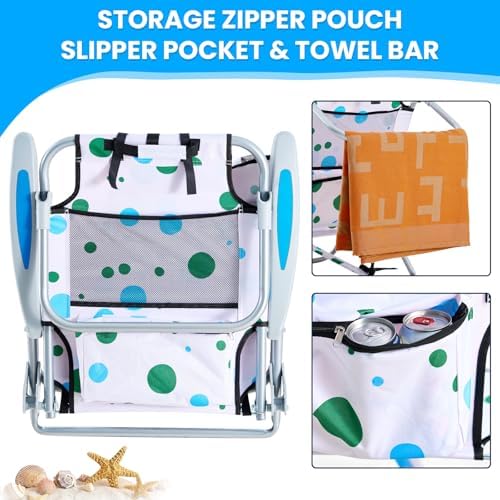 2 Pack Lightweight Portable Camping Beach Chair for Adults, Outdoor Lay Flat Folding Beach Chairs with 5 Positions, Backpack Beach Chair with Towel Bar, Zipper Pouch, Geometric Circle