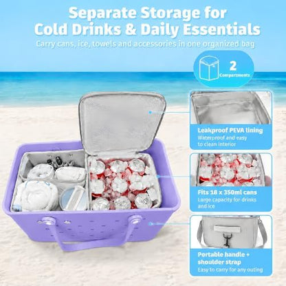 2-in-1 Cooler Organizer Insert Compatible with X Large Bogg Bag Cooler, Leakproof Insulated Cooler with Mesh Divider, Dry Wet Separate Beach Tote Accessory for Pool, Camping & Travel