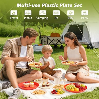 Camping Dishes Picnic Set, 31 Pcs Plastic Dinnerware Dishes Sets for 4