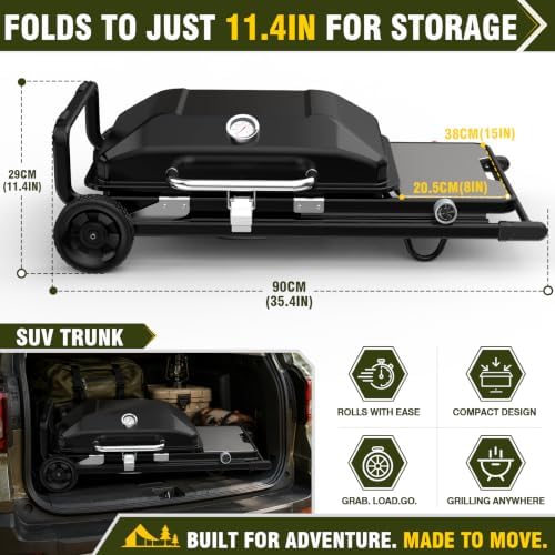 Bestfire Propane Gas Grill, 13000 BTU 2-in-1 Griddle & Grill Grate Foldable