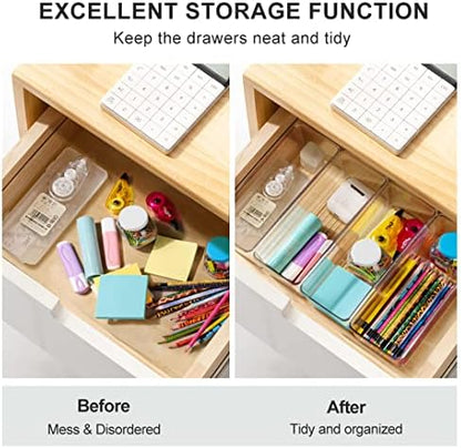 Hudgan 8 Pack Clear Plastic Drawer Organizer Bins Set, Stackable Cutlery Storage Bins Trays for Organizing Kitchen, Bathroom, Office, Crafts, Gadgets, Cabinet Supplies