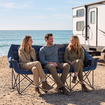 Huskfirm High Back Double Camping Chair 2 Person Camping Chair Grey & Blue