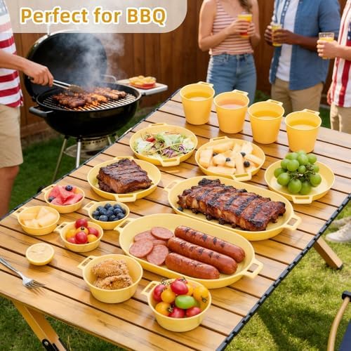 Dinnerware Set for 4, 21-Piece Unbreakable Plates and Bowls Set