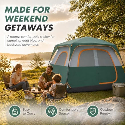 Simple Deluxe 2/4/6/8 Person Cabin Tents for Camping, Outdoor Tent 5-Minute Quick Setup with Mesh Doors, Windows, Waterproof & Sturdy Poles, Ideal for Family Camping, Hiking Outdoor Use