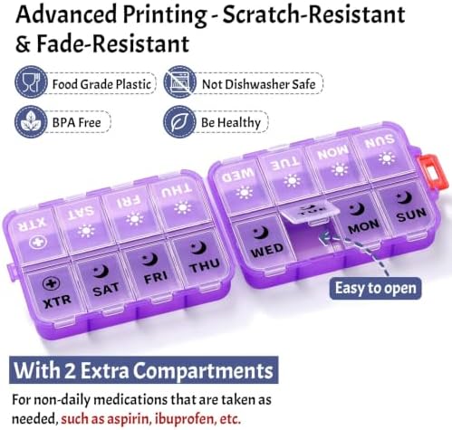 Foldable Portable 7 Day Pill Organizer 2 Times a Day, AM PM Weekly Pill Box