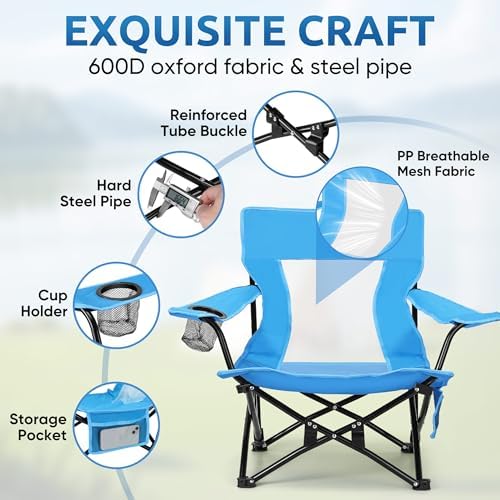 HaSteeL Low Beach Chairs, Folding Camping Lawn Chair for BBQ - Blue