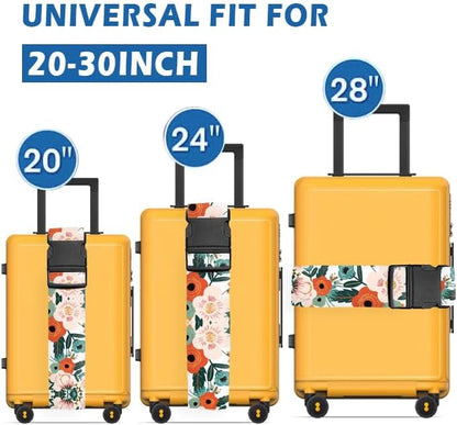 Luggage Straps for Suitcases Travel Belt Accessories, Cute Suitcase Strap, Adjustable Luggage Belt Strap, Heavy Duty with Quick-Release Buckle Luggage Strap Cute Orange Flowers