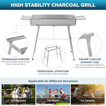 IRONWALLS 32" Portable Charcoal Grill Outdoor Cooking with Storage Shelf