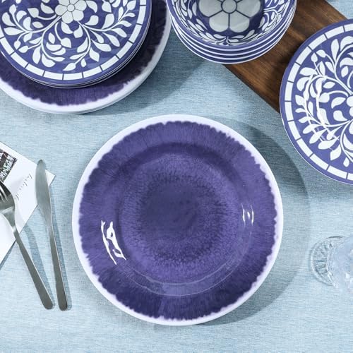 Melamine Dinnerware Set,12pcs Plates and Bowls Set - Blue-Purple
