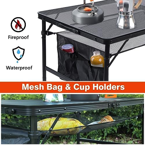 JOUYEK Folding Grill Table, 4x2 FT Portable Camping Height Adjustable Table