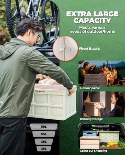Collapsible Camping Storage Bin 55L with Lid for Camping Home