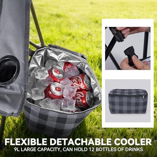 Padded Double Camping Chair With Canopy,Folding Chair Support 450LBS, Grey