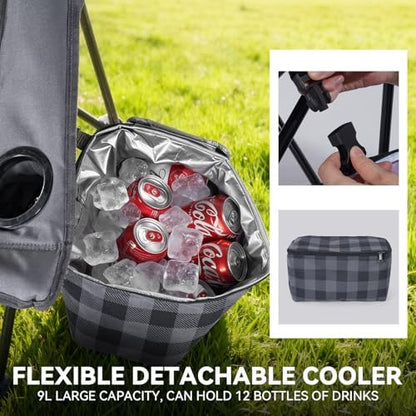 Padded Double Camping Chair With Canopy,Folding Chair Support 450LBS, Grey