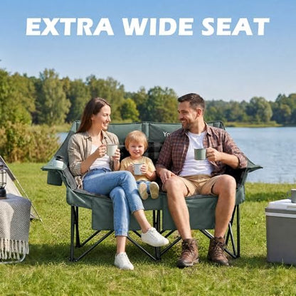 Youtanic Double Camping Chair, Heavy Duty 650lbs Padded Loveseat for Adults