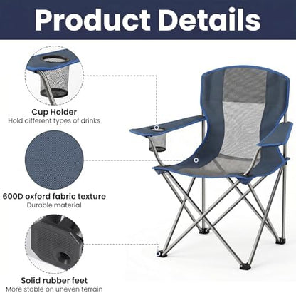 Camping Chair Set of 3,Outdoor Folding Camping Chairs with Cup Holder & Carry Bag for Sports,Hiking,Picnic,Includes Two Foldable,Breathable Camping Chair and a Larger Table Support up to 250lbs