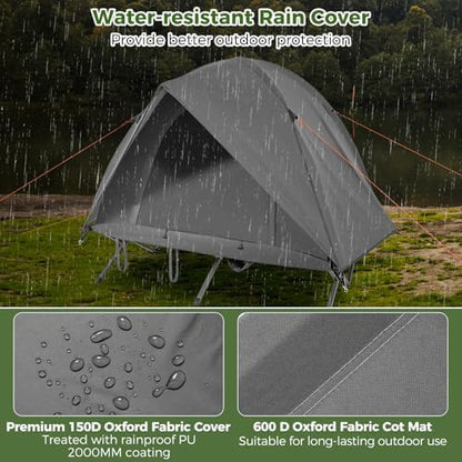 Tangkula 2 Person Tent Cot, Portable Off Ground Elevated Camping Tent with Cot, Removable Rainfly, Wheeled Bag, Stakes & Wind Ropes for Beach, Picnic, Hiking, Travel