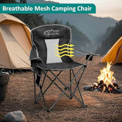 2 Pack Camping Chairs Outdoor Portable Folding Chair with Mesh Back, Black