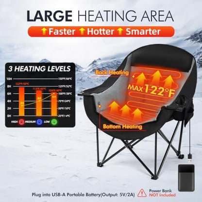 Heated Oversized Camping Chair - Heavy Duty Padded Comfy Warm Outdoor Chair