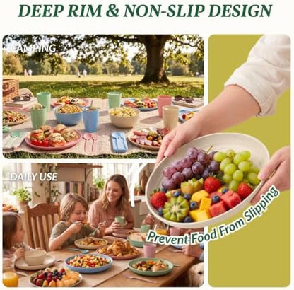 Homienly 28 Pcs Wheat Straw Dinnerware Sets, Kitchen Plates and Bowls Set