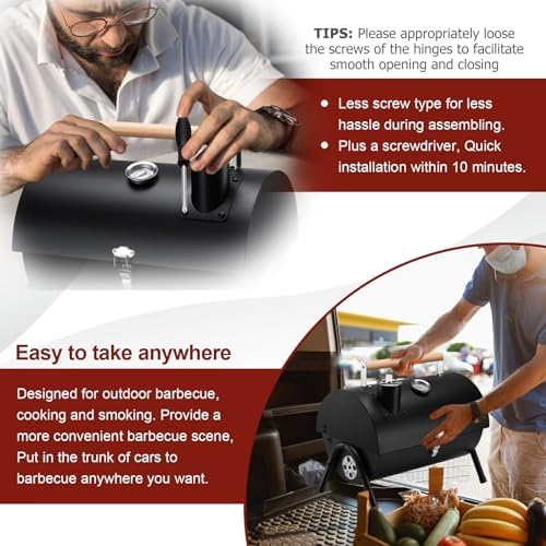 Joyfair Portable Charcoal Grill with Thermometer, Small BBQ Camping Grills