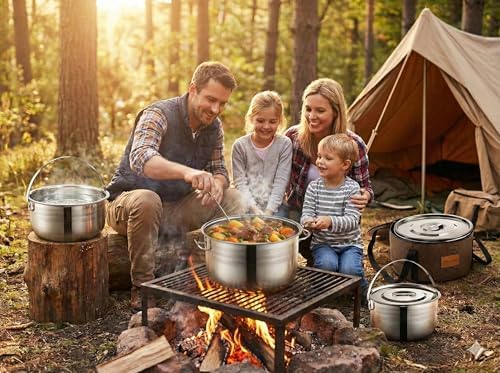 Wealers Camping Cookware Set - Compact Stainless Steel Campfire Cooking Pots and Pans | Combo Kit with Travel Tote Bag | Rugged Outdoor Cook Set for Hiking | Barbecues | Beach