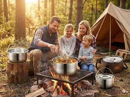 Wealers Camping Cookware Set - Compact Stainless Steel Campfire Cooking Pots and Pans | Combo Kit with Travel Tote Bag | Rugged Outdoor Cook Set for Hiking | Barbecues | Beach