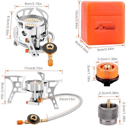 WADEO 3900W Windproof Camping Stove, Camping Gas Stove with Piezo Ignition, Backpacking Stove Portable Camping Stove with Two Fuel Canister Adapter for Outdoor Backpacking Hiking and Picnic