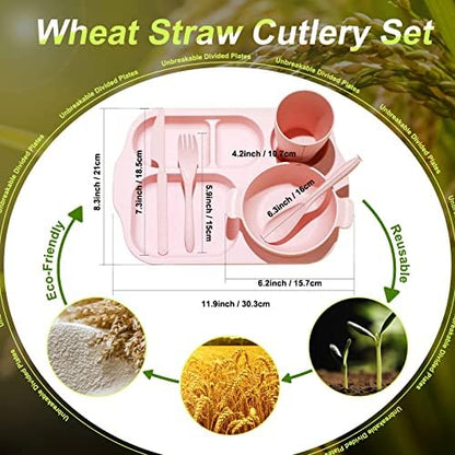 Honoson 24pcs Wheat Straw Dinnerware, Unbreakable, Pink
